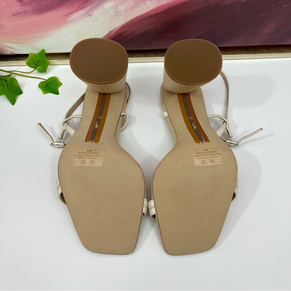 Sam Edelman Kit Ivory Square Toe Slingback Strap Cylindrical Block Heel Sandals - Picture 10 of 12